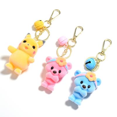 China Cute Push Doll Bear PVC 3D Key Chain Cartoon Schoolbag Decoration With Gold Key Bell Metal Hook Ring Car Ring Accessories Gifts for sale