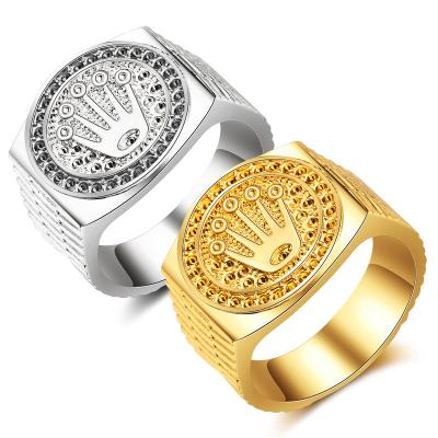 China Graceful Seal Ring Gold Plated Men's Rock Hip Hop Women's Crown Rings for sale