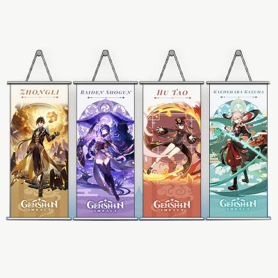 China 74x35cm Anime Demon Slayer Game Genshin Impact Print Poster Wholesale Rollable Anime Wall Hanging Scroll for sale