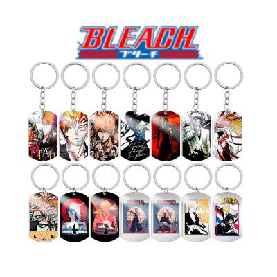 China 14 Styles Stainless Steel Anime Metal Pendant Kurosaki Ichigo Color Print Dog Tag Stainless Steel Bleach Key Chain for sale