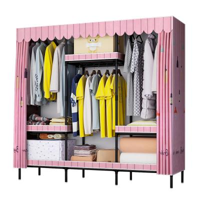 China (Size)Adjustable Three in One Adjustable Cloth Wardrobe 3 Door Steel Tube Cloth Portable Folding Wardrobe for sale