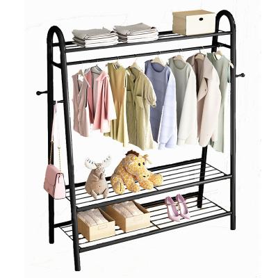 China Stored 135cm Long Multi Function Clothing Hat Bags And Shoes With 3 Layers Storage Rack Metal Steel Frame Clothes Hanging Rack for sale