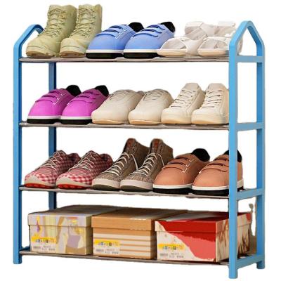 China Simple and Easy Install 4 Tire Steel Frame Shoe Rack Shelf Metal Shoe Storage Rack for sale