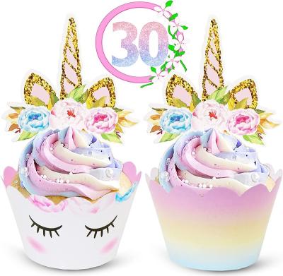 China 30pcs Birthday Cupcake Toppers Wrappers Reversible Cup Cake Liners Cute Party Decorating Supplies for sale