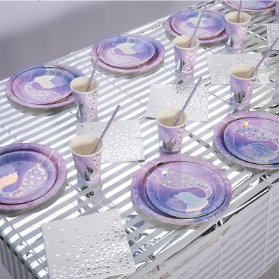 China Hot Mermaid Birthday Party Tableware Cup Plate Napkin Tableware Party Supplies Stamping Paper Decorations for sale