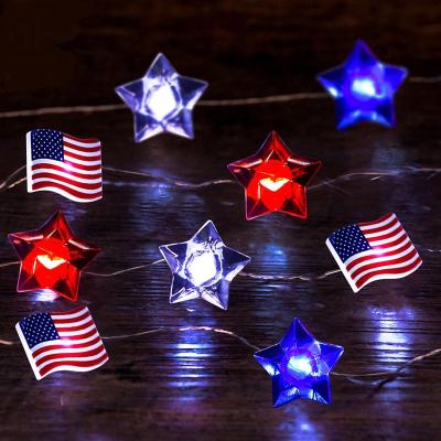 China Party Decoration LED Light Decor American USA Stars Mark Holiday Party Supplies Independence Day Hanging Garden Outdoor Decorations for sale