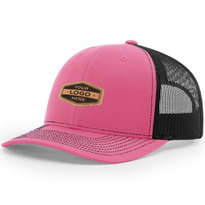 China COMMON Logo Patch Label Custom Pink Trucker Hat, unisex cotton canvas denim trucker hat for sale