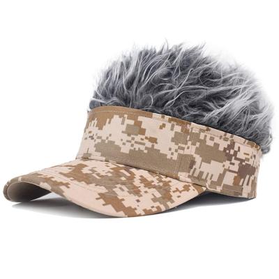 China Hot Selling Multi-Panel Hat Amazon Novelty Hair Top Wig Sun Hat, Camouflage Baseball Cap With Spiky Hair for sale