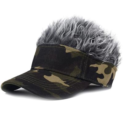 China Multi-Panel Hat Camouflage Novelty Hair Top Wig Sun Hat, Baseball Cap Sun Visor With Spiky Hair for sale