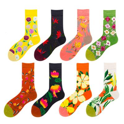 China QUICK DRY Multicolor Aesthetic Pattern Mens Happy Flower Socks, Custom Colorful Jacquard Fancy Design Funny Socks for sale