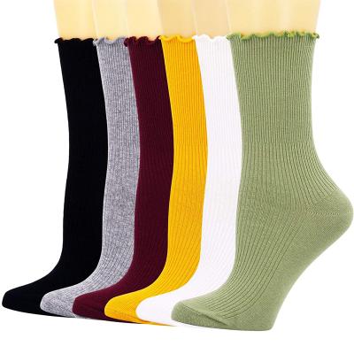 China Lovely Double Needle Solid Color Sporty Ruffle Socks For Girls Women Slap Ruffle Socks for sale