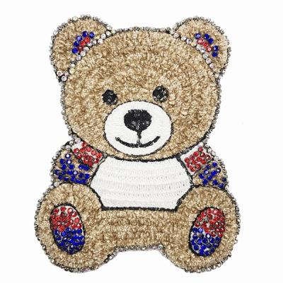 China Bags Fashion Rhinestone Beads Embroidery Hand Made Customized Teddy Bear Shirt Accessory Patches for sale