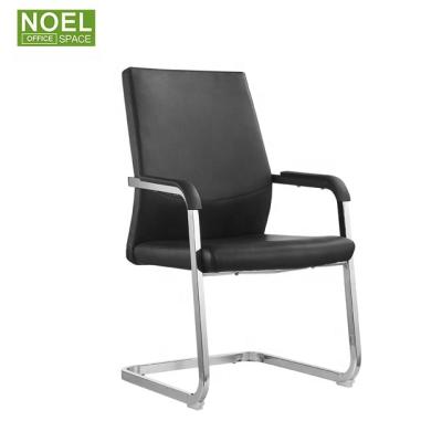 China Cooling No Swivel Black Leather Modern Office Funiture Visitor Reception Chair for sale