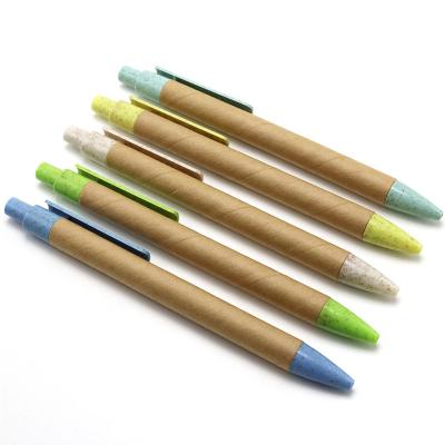 China Paper Style Pen Wheat Straw Clip Kraft Pen Body Ballpoint Pen Popular Eco-friendly Pen Amazon Hot Selling School Tip for sale