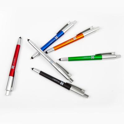 China Custom Promotional Multicolor Plastic Ball Pen Multifunction Glowing Ballpoint Pen With Custom Logo Printed Touch Screen Plastic Tip for sale