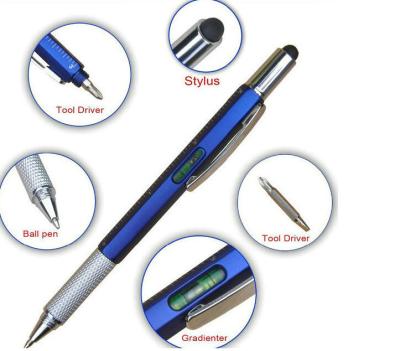 China Hot Selling Multifunctional School Ball Stylus Pen 6 in 1 Tool Metal Pen With Texture Ruler, Level, Stylus and Screwdri head of two for sale