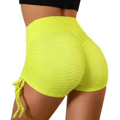 China Breathable Women's High Waist Yoga Shorts Dye Textured Beach Tie Control Ruched Lifting Shorts Hot Pants for sale