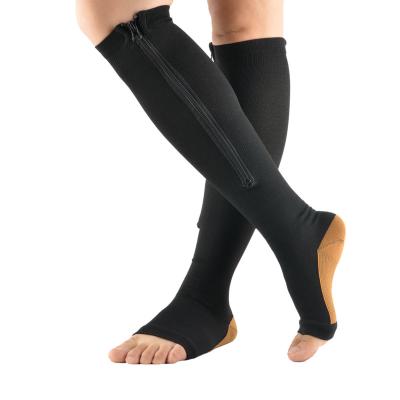 China 20-30mmHg Breathable Unisex Plantar Fasciitis Zipper Open Toe Women Nurse Zipper Compression Socks for sale