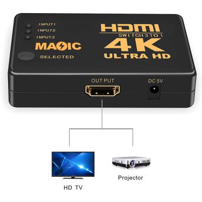 China 2020 Newest ABS+PC OEM Black Color 3 HDMI Changer 4K HDMI Port Switch 3X1 With IR Remote Control for sale