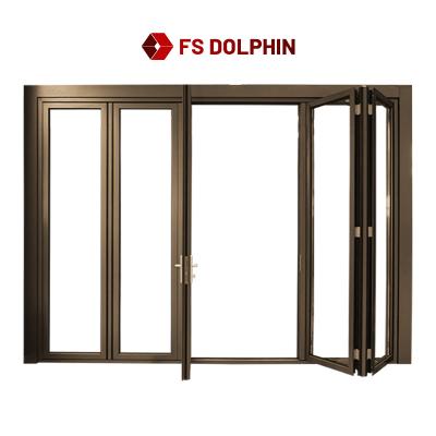 China Heat Insulated Sliding Frameless Bi-Folding Aluminum Folding Doors Glass Door for Villa Hotel Cottage Hut House for sale