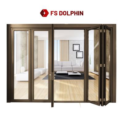 China Heat Insulation Multi Color Sliding Door Folding Door Panels Customized Safe Folding Aluminum Folding Doors For Shop for sale