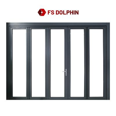 China 3+3 4+0 85 75mm High Quality Gray Black Pink Exterior Glass Thermal Insulation Balcony Bi Folding Doors Durable Bi Folding Doors for sale