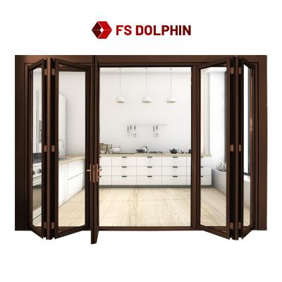 China Black Bi-folding Glass Door Folding Door System Modern European Style Aluminum Heat Insulation Aluminum Glass Door for sale