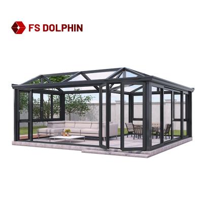 China Guangzhou Modern Manufacturer Aluminum Prefabricated Conservatory House Solarium Tempered Glass Glass Sunroom for sale