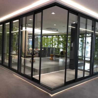 China Rolansini VANGO Modern Series Narrow Frame Double Tempered Sliding Door Shop Front Door Large Glass Sliding Aluminum Glazed Doors for sale