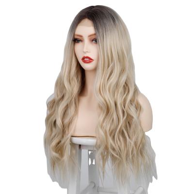 China Long Curly Ladies Hair Short Fluffy Water Wave Synthetic Lace Front Hair Wigs With Highlights for sale