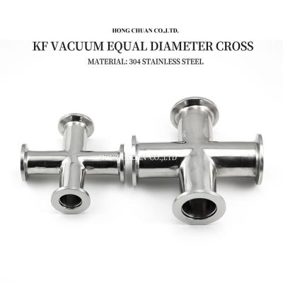 China vacuum equal diameter cross KF 16 25 40 50 SS304 Stainless Steel KF vacuum reducing cross KF 16 25 40 50 for sale