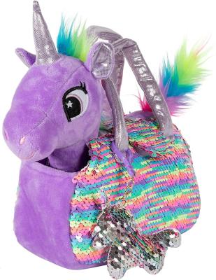 China Plush Directly From Factory Reversible Sequins And Charming Purple Rainbow Unicorn Toys Gifts Plush Purse For Girls for sale