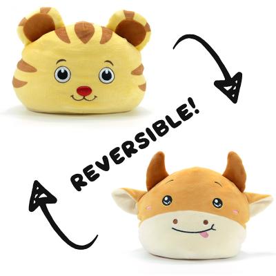 China Children Toy and Double Hat Reversible Plushie Toy Cute Cow Tiger Switch Plush Throw Doll Side Reversible Toys for sale