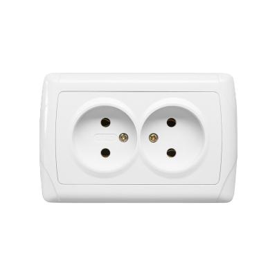 China White Eu Standard Wall Mounted Residential / General Purpose Durable 2gang 16a 250v Maximum Current Power Socket for sale