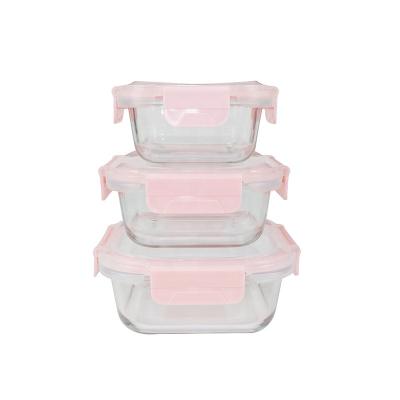 China Stackable High Borosilicate Glass Microwavable Airtight Food Container With Airtight Lock Lids for sale