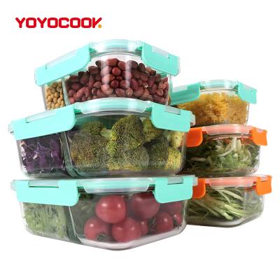 China Factory Wholesale Microwavable High Borosilicate Heat Resistant 2&3 Compartment Glass Food Container With Divider for sale