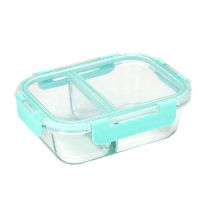 China 100% Microwavable High Borosilicate Glass Bpa Free Food Container With Compartment Set 2 Compartment Food Container Glass for sale