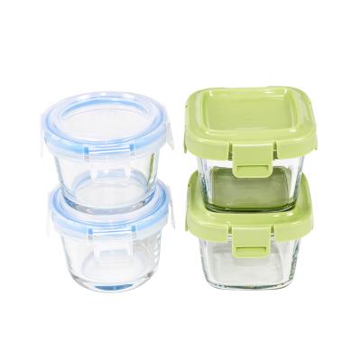 China Mini Baby Microwavable High Size Microwavable Borosilicate 4 Ounce Baby Food Container Storage Set Glass Baby Food Container for sale