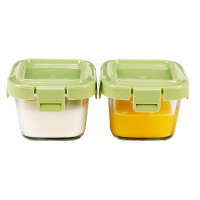 China Mini Size Baby Food Storage Containers Borosilicate Microwavable Glass Airtight Crisper Box for sale