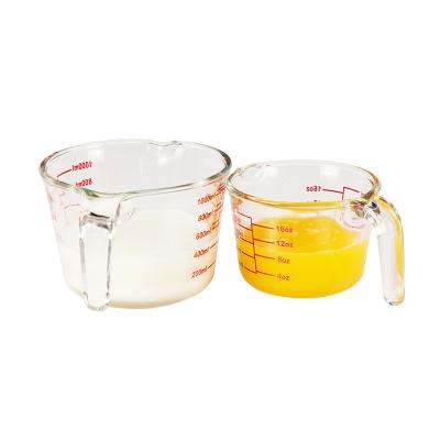 China Wholesale 250ml 500ml 1000ml High Borosilicate Glass Jug Viable Measuring Cup With Measurements for sale