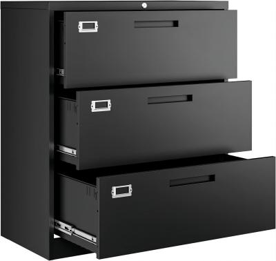 China 3 drawers black color lateral filing cabinet office furniture cabinet used in office warehouse home use for sale