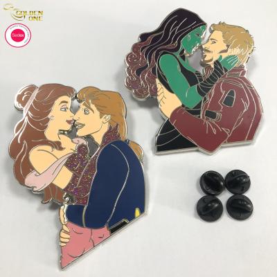 China China Pin Custom Manufacturer Glitter Flower Anime Lovers Couple Metal Badge Soft Hard Enamel Pins For Brooch zu verkaufen