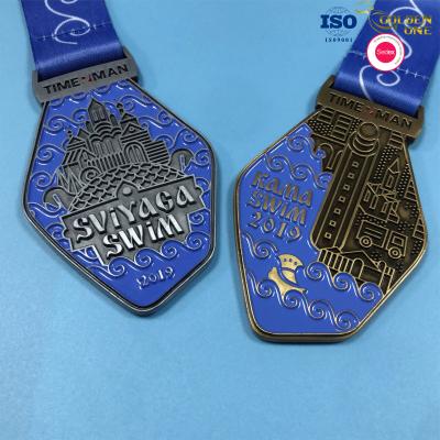 China Printed Metal Sports Medal 3D Arts Souvenir Rugby Medallion With Ribbon for sale