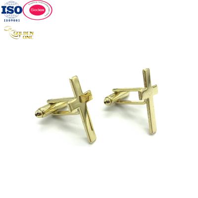 China Mancuernas brillantes de la cruz del oro, accesorios para hombre de las mancuernas del traje de la camisa en venta