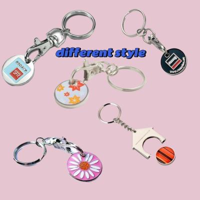 China Atacado Carrinho de compras personalizado Chip logotipo em branco de metal Key Ring Promotional Gift Trolley Moeda em relevo Holer Keychain à venda