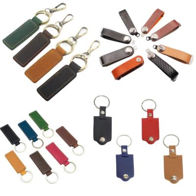 China Custom Logo Plain Key Holder Metal Rivet Key Chain Promotional Gift Pu Leather Keychain for sale