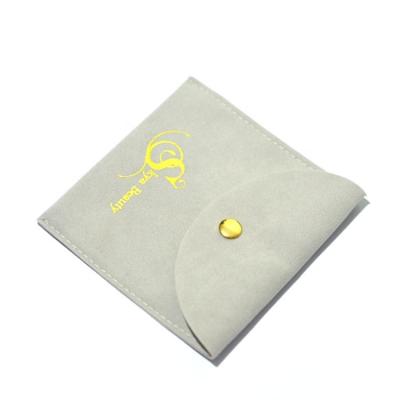 China Custom Suede 8x8cm Logo Jewelry Package Snap Button Bag Suede Envelope Jewelry Pouch for sale