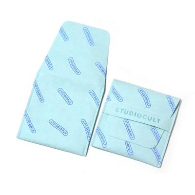 China New Design Custom Logo Sky Blue Microfiber Envelope Jewelry Pouch Eco - Friendly Small With Strap for sale