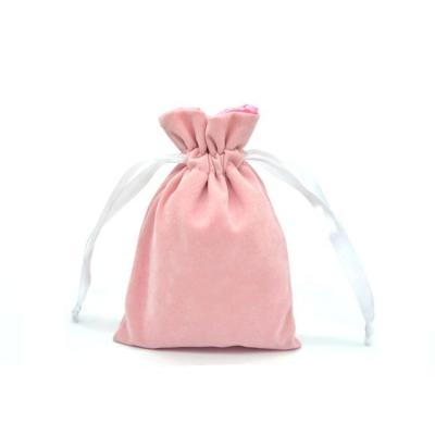 China Eco-friendly Pink Jewelry Packaging Pouch Velvet Suede Satin Lining Jewelry Drawstring Pouch for sale