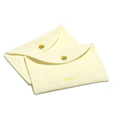 China Custom Logo Printed Envelope Flap Suede Button Jewelry Pouch Gift Packaging Bag for sale